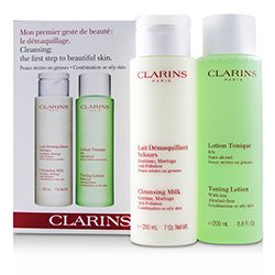Clarins Cleansing Duo (Combination or Oily Skin): Anti-Pollution Cleansing Milk 200ml/7oz + Toning Lotion with Iris 200ml/6.8oz 2pcs