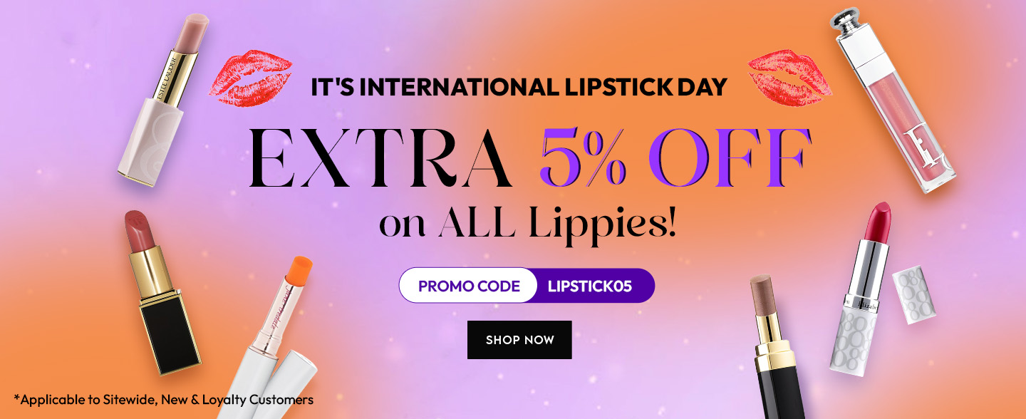 Enjoy EXTRA 5% OFF on all Lip products on this International Lipstick Day!