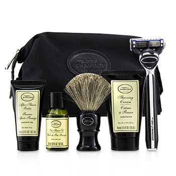 The Art Of Shaving The Four Elements of The Perfect Shave Set with Bag - Unscented: Pre Shave Oil + Shave Crm + A/S Balm + Brush + Razor 5pcs+1Bag