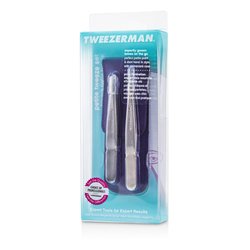 Tweezerman Petite Tweeze Набор: Скошенный Пинцет + Точечный Пинцет - (в Лавандовом Кожаном Футляре) 2pcs