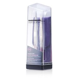 Tweezerman Set Petite Tweeze: Pinza Inclinada + Pinza de Punto - Con Estuche Lavanda (Colección Studio) 2pcs