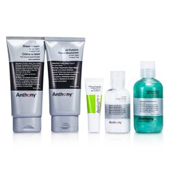 Anthony Logistics For Men The Essential Səyahət Dəsti:: Təmizləyicir + Nəmləndirici + Dodaq Balzamı + Təraş Kremi + Saç və Bədən Yuma 5pcs