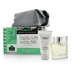 Guerlain مجموعة Homme L'Eau Boisee: ماء تواليت سبراي 80مل/2.7 أوقية + غسول للشعر والجسم 75مل/2.5 أوقية + محفظة 3pcs+pouch