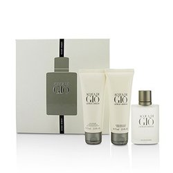 Giorgio Armani مجموعة أكوا دي جيو: ماء تواليت سبراي 50 مل/1.7 اوقية + شامبو شامل للجسم 75 مل/2.5 أوقية + بلسم بعد الحلاقة 75مل/2.5 أوقية 3pcs