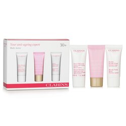 Clarins Multi-Active 30+ Anti-Ageing Skincare Set: Gentle Refiner 30ml + Multi-Active Day Cream 30ml + Beauty Flash Balm 30ml 3pcs