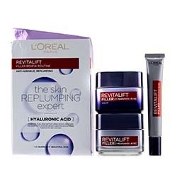 L'Oreal Revitalift Filler Renew Routine Set: Day Cream 50ml/1.7oz + Night Cream 50ml/1.7oz + Eye Cream 15 ml/0.5oz (Box Slightly Damaged) 3pcs