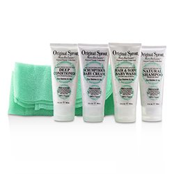 Original Sprout Deluxe Travel Kit: 1x Hair & Body Wash +1x Shampoo 30ml+ 1x Conditioner +1x Baby Cream +1x Washcloth (For Babies & Up 5pcs