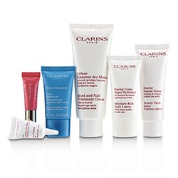 Clarins Week-End Essentials: Hand & Nail Cream+Beauty Flash Balm+Moisture-Rich Body+Eye Contour Gel+Hydra-Essentiel Cream+Lip 6pcs+1bag