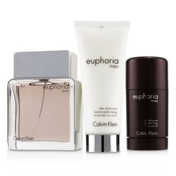 Calvin Klein Euphoria Men Coffret: Eau De Toilette Spray 100ml/3.4oz + Desodorante en Barra 75g/2.6oz +Bálsamo Para Después de Afeitar 100ml/3.4oz (Green Box) 3pcs