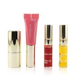 Clarins Beautiful Lips Set (1x Natural Lip Perfector , 1x Joli Rouge Velvet Lipstick, 1x Lip Comfort Oil, 1x Water Lip Stain) 4pcs