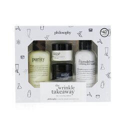 Philosophy The Wrinkle Takeaway Set: Line-Correcting Moisturizer 15ml + Line-Correcting Overnight Cream 15ml + Facial Cleanser 120ml + Micro-Exfoliating Wash 120ml 4pcs