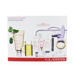 קלרינס Maternity Set: Stretch Mark Expert+ Tonic Treatment Oil+ Body Scrub+ Beauty Flash Balm+ Multi-Active Yeux+ Mascara+ Bag 6pcs