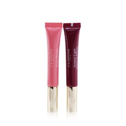Clarins Instant Light Lip Perfector Collection - #01 Rose Shimmer + #08 Plum Shimmer 2x 12ml/0.35oz