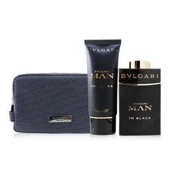 Bvlgari In Black Coffret: Eau De Parfum Spray 100ml/3.4oz + After Shave Balm 100ml/3.4oz + Pouch 2pcs+Pouch