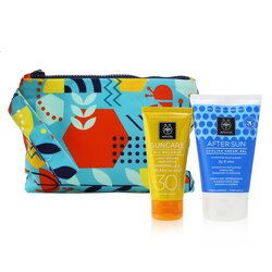 Apivita Suncare Gift Set: Oil Balance Face Cream (Immortelle & 3D Pro-Algae) SPF30 50ml + After Sun Cooling Cream-Gel 100ml 2pcs+1pouch