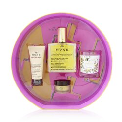 Nuxe Prodigieusement Culte Set: Huile Prodigieuse Dry Oil 100ml + Reve De Miel Hand Cream 30ml + Reve De Miel Honey Lip Balm 15g + Prodigieux Candle 70g 4pcs