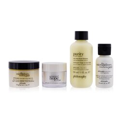 Philosophy Pure, Perfected & Renewed 4-Pieces Set: One-Step Facial Cleanser 90ml + Microdelivery Resurfacing Peel Step 1 & 2 (30ml+30ml) + Renewed Hope In A Jar Moisturizer 15ml 4pcs
