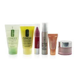 Clinique مجموعة سفر: صابون للوجه 30مل + DDML + 30مل + مطب مكثف Moisture Surge 15مل + سيرم ذكي 10مل + سيرم عيون 5مل (علبة متضررة قليلاً) 6pcs