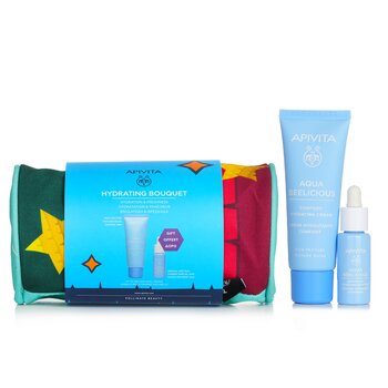 Apivita Hydrating Bouquet (Aqua Beelicious- Rich Texture) Gift Set: Comfort Hydrating Cream 40ml+ Hydrating Booster 10ml+ Pouch 2pcs+1pouch