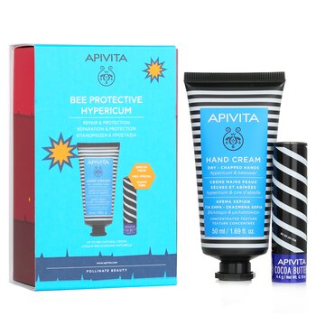 Apivita Bee Protective Hypericum Set: Hand Cream Hypericum & Beeswax 50ml+ Lip Care Cocoa Butter SPF20 4.4g 2pcs
