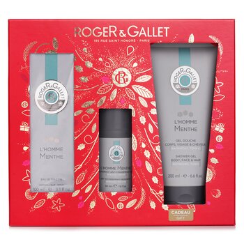 Roger & Gallet L'Homme Menthe Coffret: Eau De Toilette Spray 100ml/3.3oz +Anti-Perspirant Deodorant 50ml/1.6oz+Shower Gel 200ml/6.6oz 3pcs