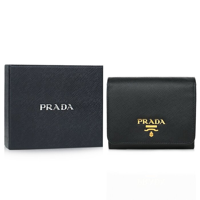 Prada Saffiano Leather Short Trifold Clasp Wallet 1MH176  BlackProduct Thumbnail