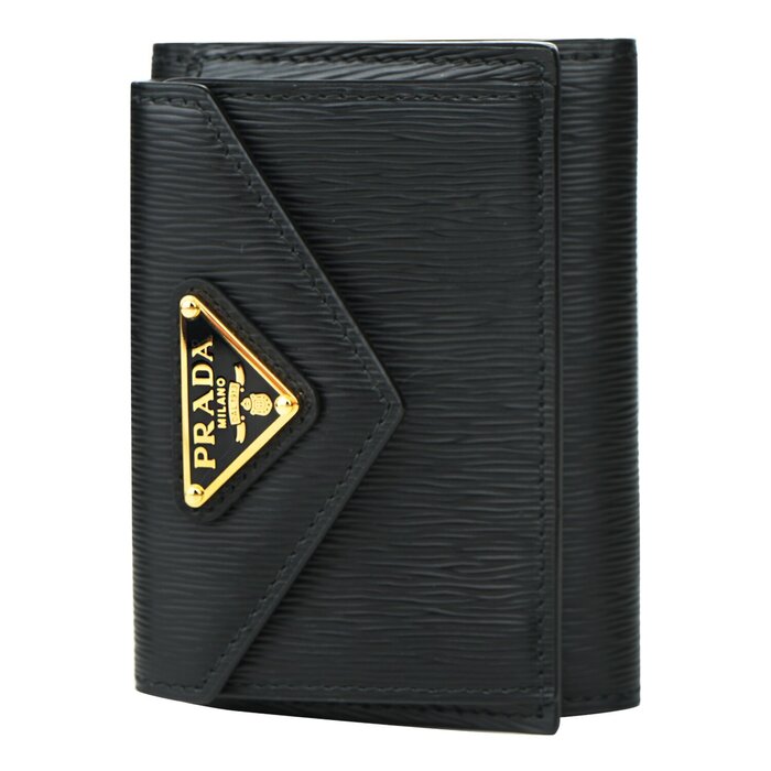 Prada unisex leather embossed tri-fold wallet 1MH021 BlackProduct Thumbnail