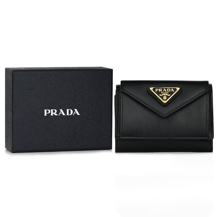 Prada unisex leather embossed tri-fold wallet 1MH021 BlackProduct Thumbnail