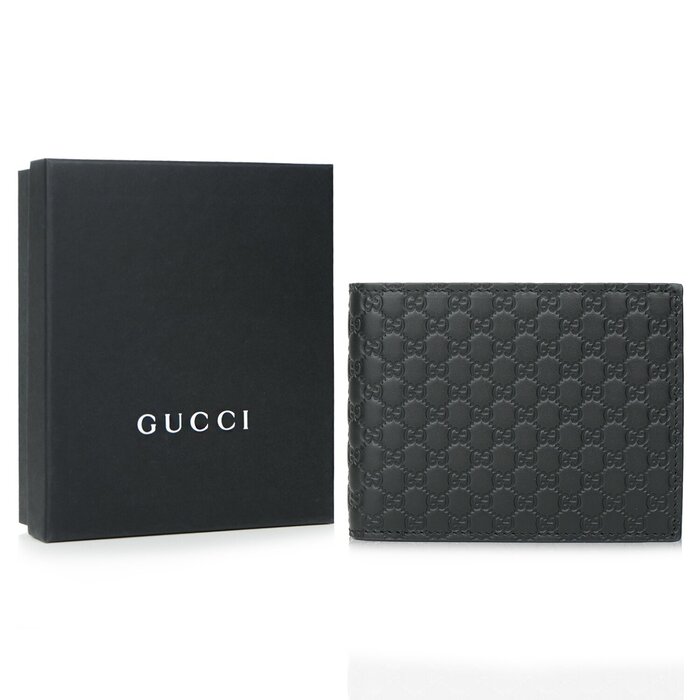 GUCCI Canvas GG Guccissima Coin Pocket Bifold Wallet, Black