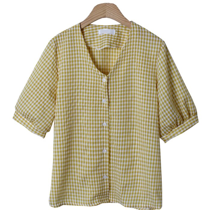 Trendywhere V-Neck Check Puff Sleeve Top Free (XS-M)Product Thumbnail