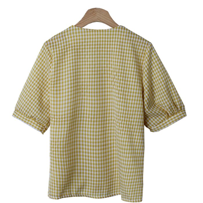 Trendywhere V-Neck Check Puff Sleeve Top Free (XS-M)Product Thumbnail