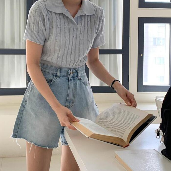 Trendywhere Twist Short Sleeve Collar Knitwear Free (XS-M)Product Thumbnail