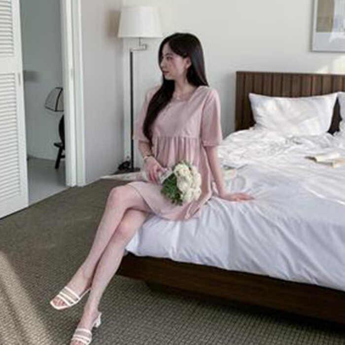 Trendywhere Square Neck Loose Fit Short Sleeve Mini Dress Free (XS-M)Product Thumbnail