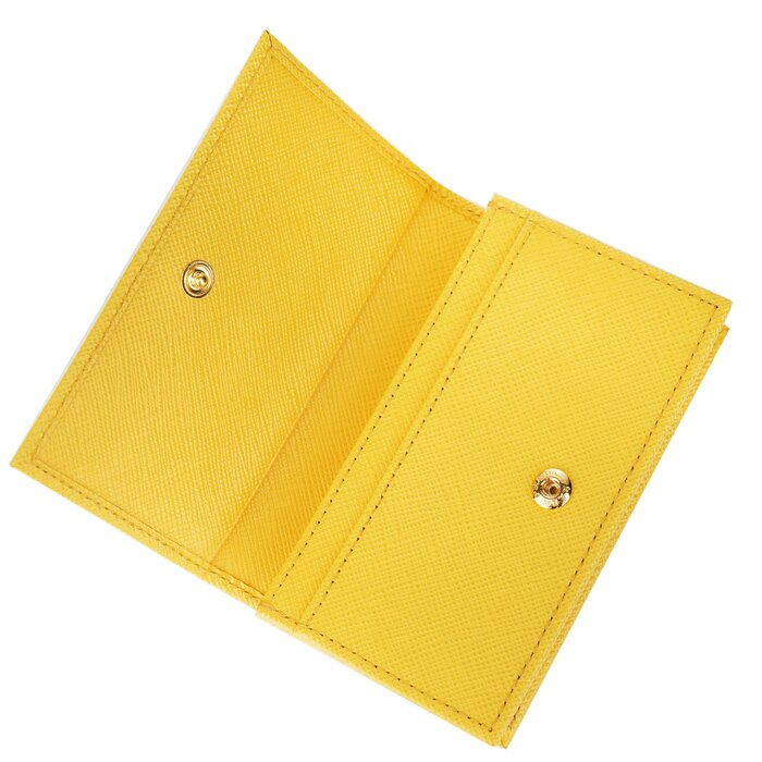 Prada Saffiano Yellow Leather Card Case Wallet 1MC122