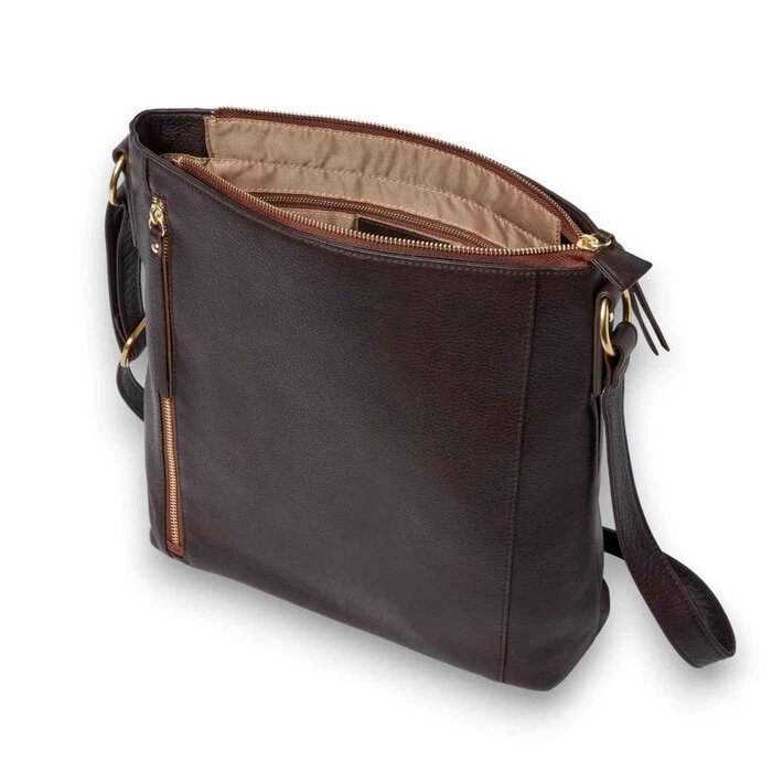 Leatheraft JOSIE Business Cowhide Leather Straight Zipped Crossbody Hobe Bag(brown) 11.75&quot;x11.25&quot;x3Product Thumbnail