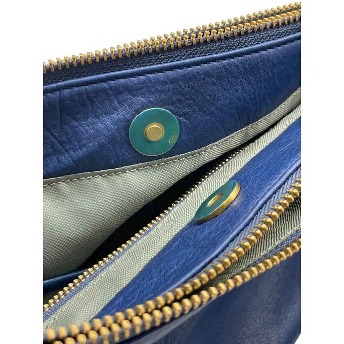 Leatheraft NOELLE Business Cowhide Leather Double Zip Bag(blue) 12&quot;x8&quot;x3.5&quot;Product Thumbnail