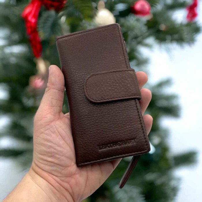 Leatheraft SAHRA business leather snap front coin wallet with zip(Brown) 5.75&quot;x3&quot;Product Thumbnail