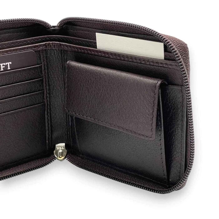 Leatheraft TRISTAN Business Genuine Leather RFID Zip Coin Wallet Full Grain Cowhide From Us(Brown) 4.4&quot;x3.75&quot;x0.7&quot;Product Thumbnail