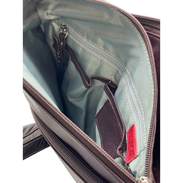 Leatheraft VAANYA Cowhide Leather Zipped Crossbody Bag(RAISIN) 13&quot;x9.5&quot;x3&quot;Product Thumbnail