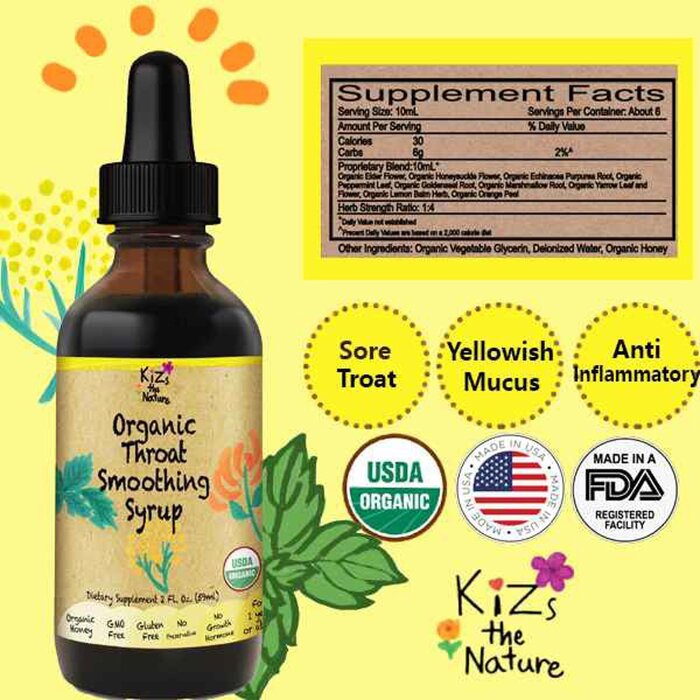 KiZs the Nature Organic Throat Smoothing syrup suitable for hot