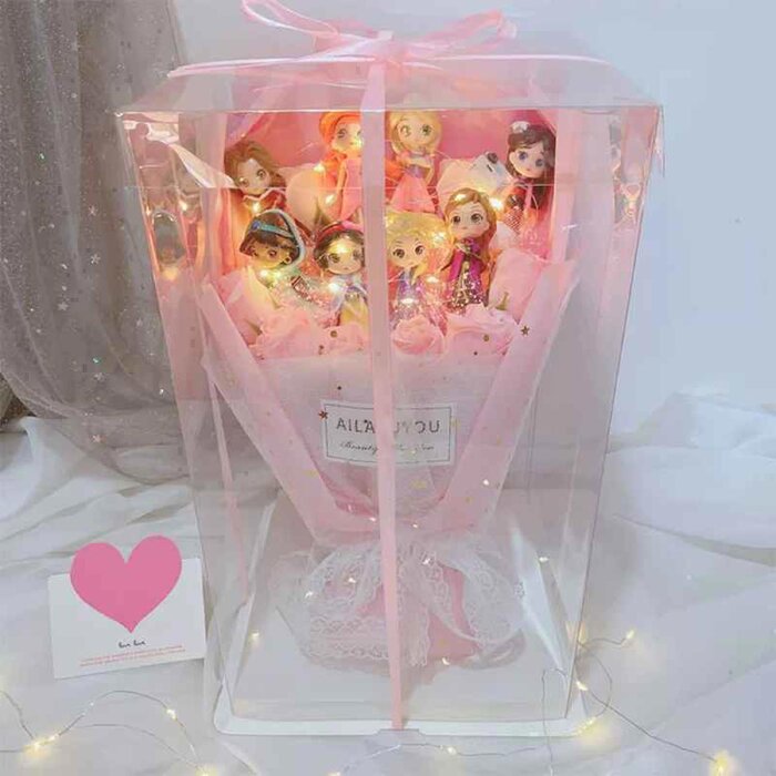 jinwell Cartoon Doll Bouquet Valentine's Day Gift Transparent Box ...