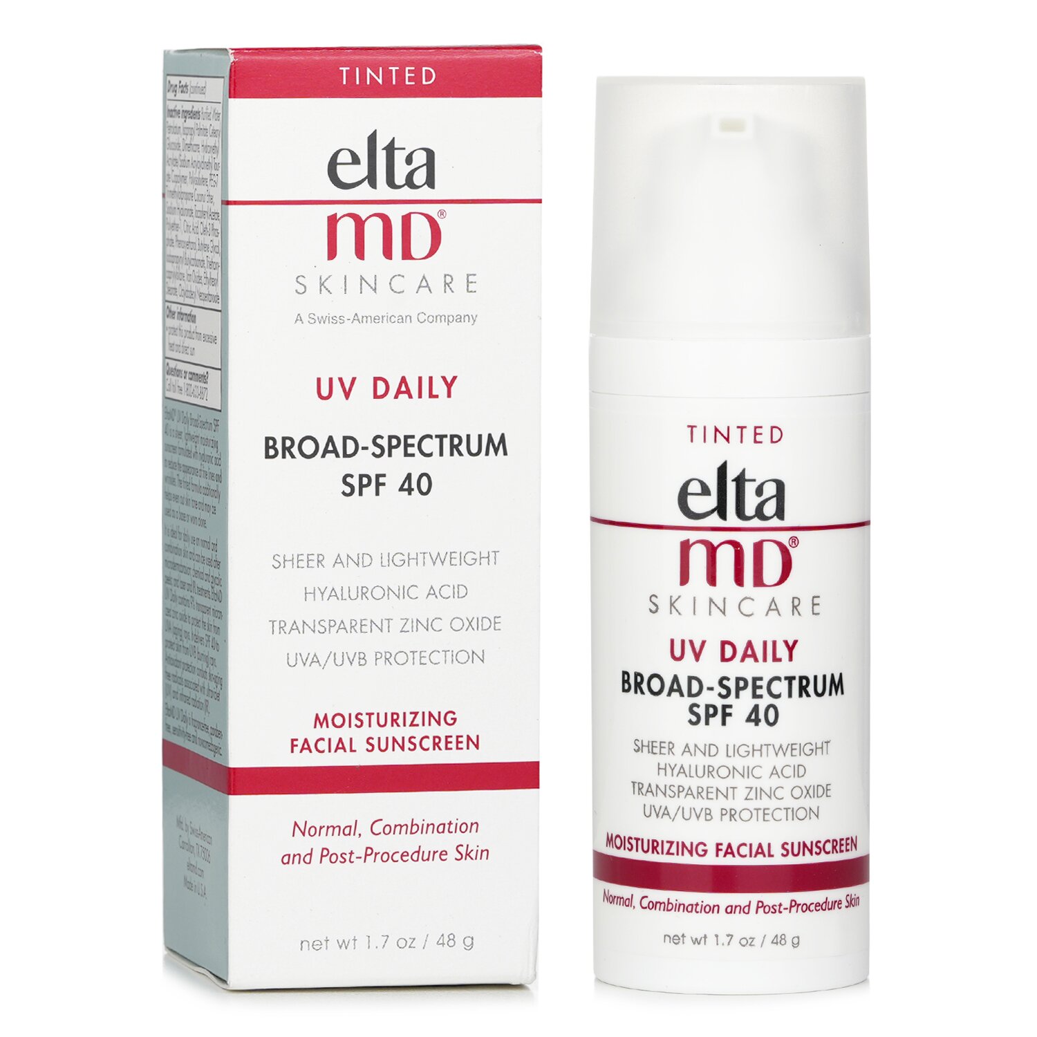 EltaMD UV Daily Moisturizing Facial Sunscreen SPF 40 - For Normal, Combination & Post-Procedure Skin - Tinted 48g/1.7oz