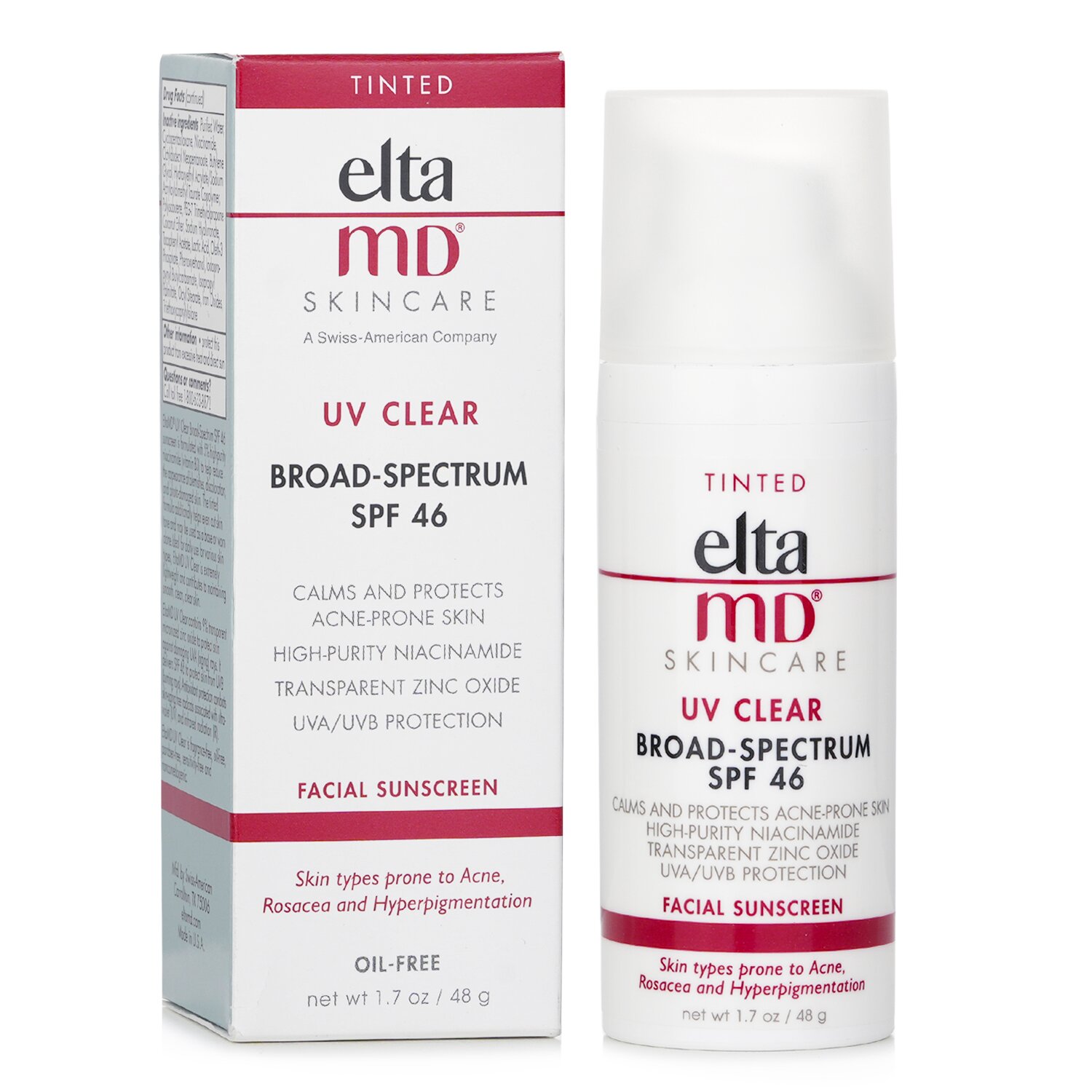 EltaMD UV Clear Facial Sunscreen SPF 46 - For Skin Types Prone To Acne, Rosacea & Hyperpigmentation - Tinted 48g/1.7oz