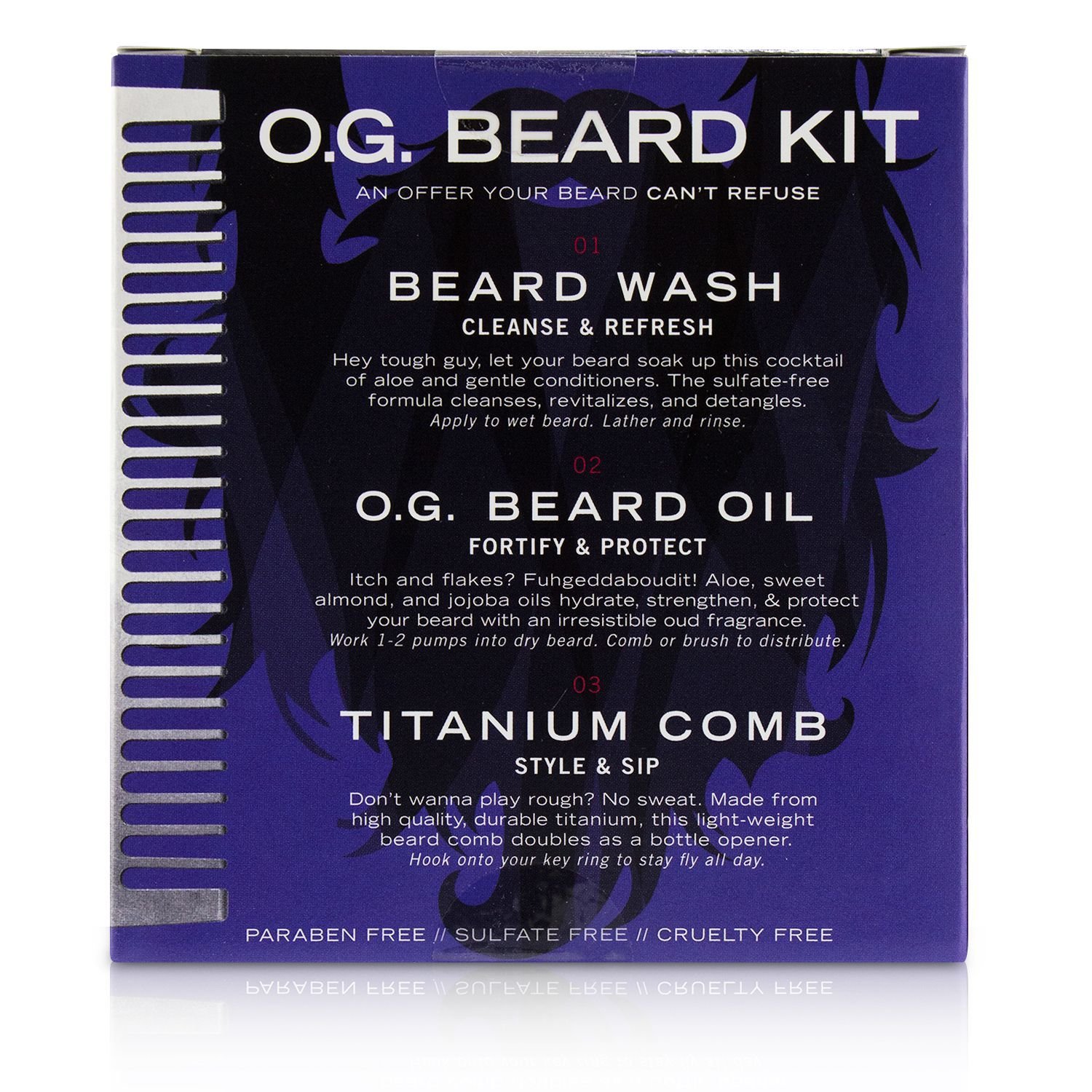 Billy Jealousy O.G. Beard Care Trio Set : 1x Beard Wash 60ml + 1x Beard Oil 60ml + 1x Titanium Comb 3pcs