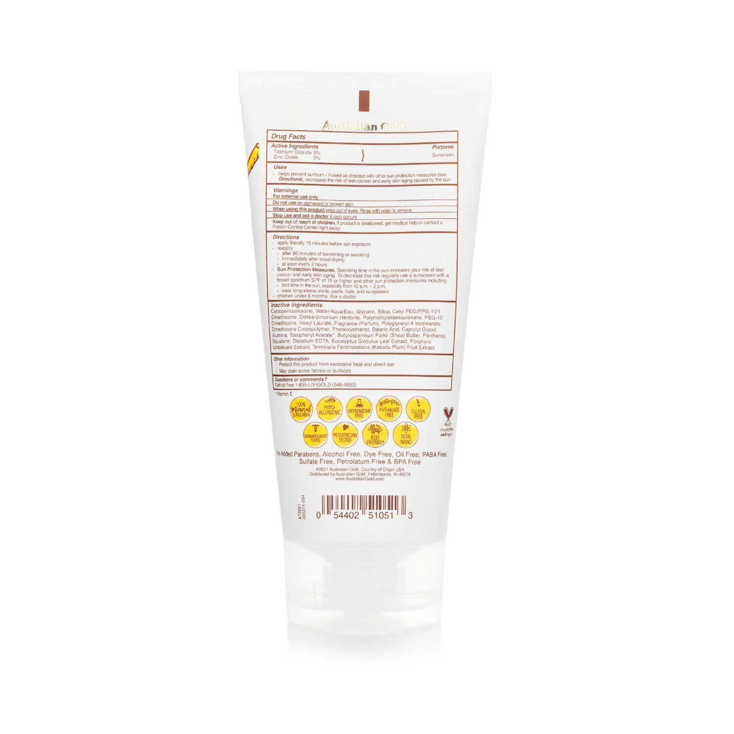 Australian Gold واقي شمسي معدني نباتي SPF 30 147ml/5oz