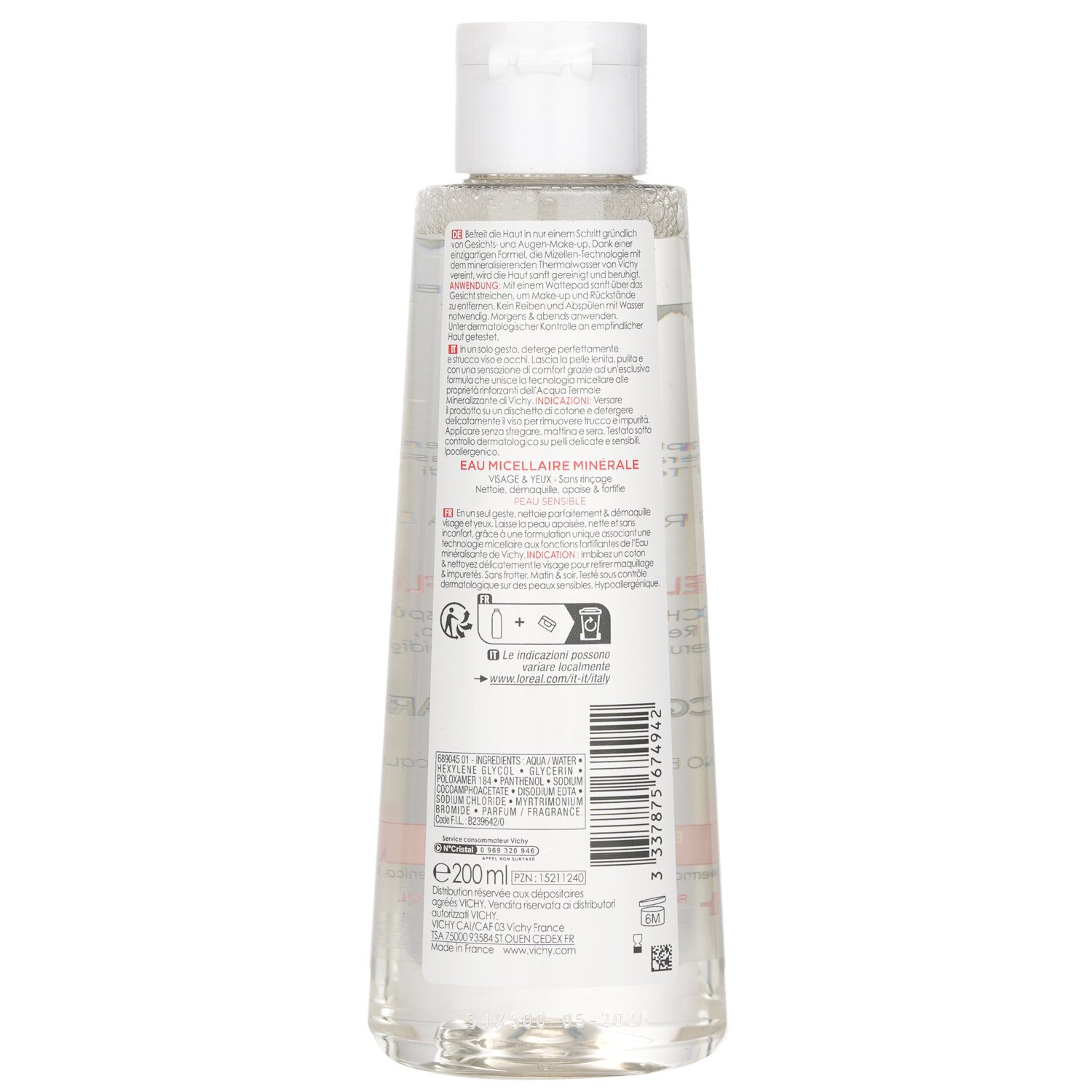 Vichy Purete Thermale Mineral Micellar Water - For Sensitive Skin(Random Packaging) 200ml/6.7oz