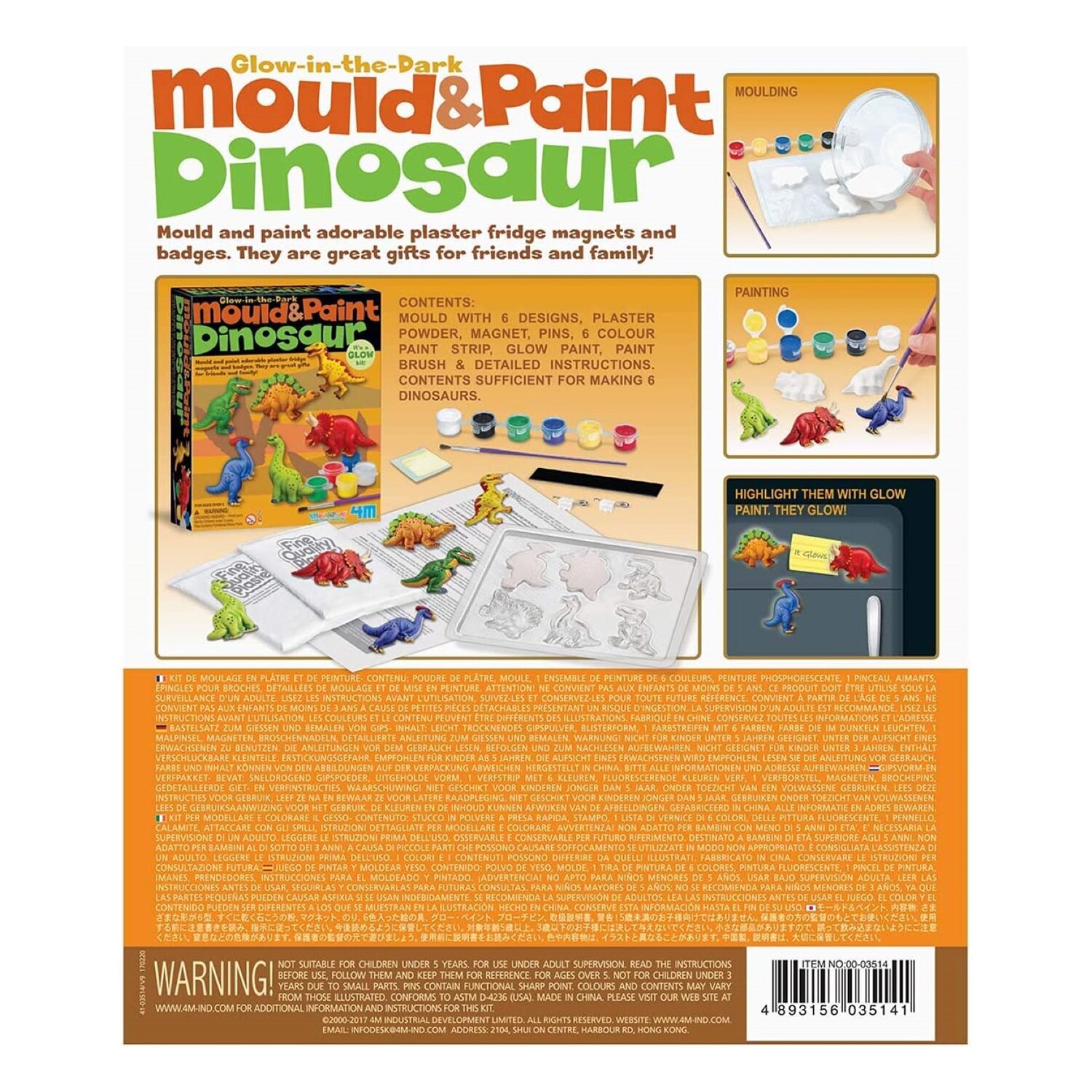 4M Mould & Paint/Glow-In-The-Dark Dinosaur 22x18x5cm