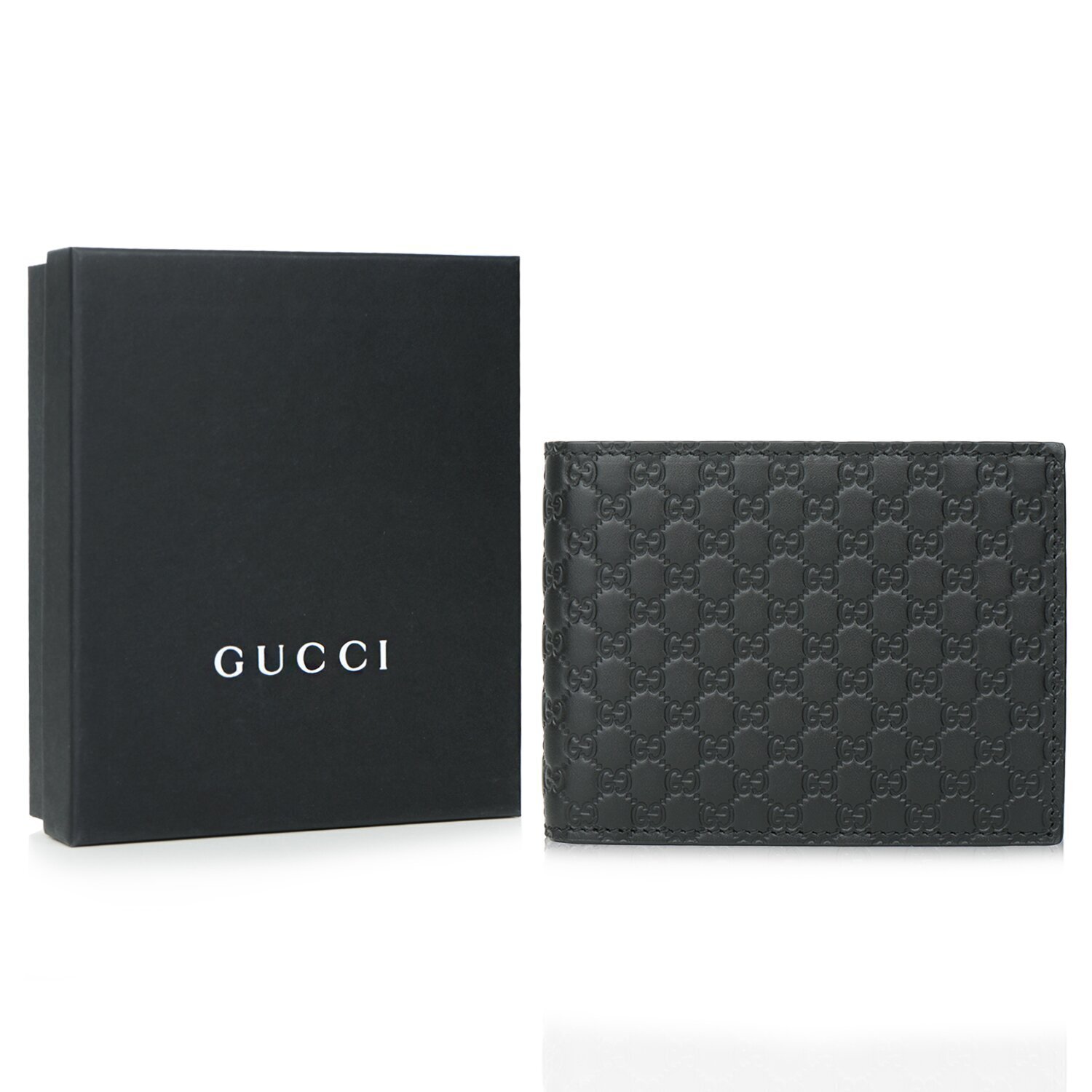 Gucci Leather Micro GG Guccissima Trifold Wallet 217044 Black