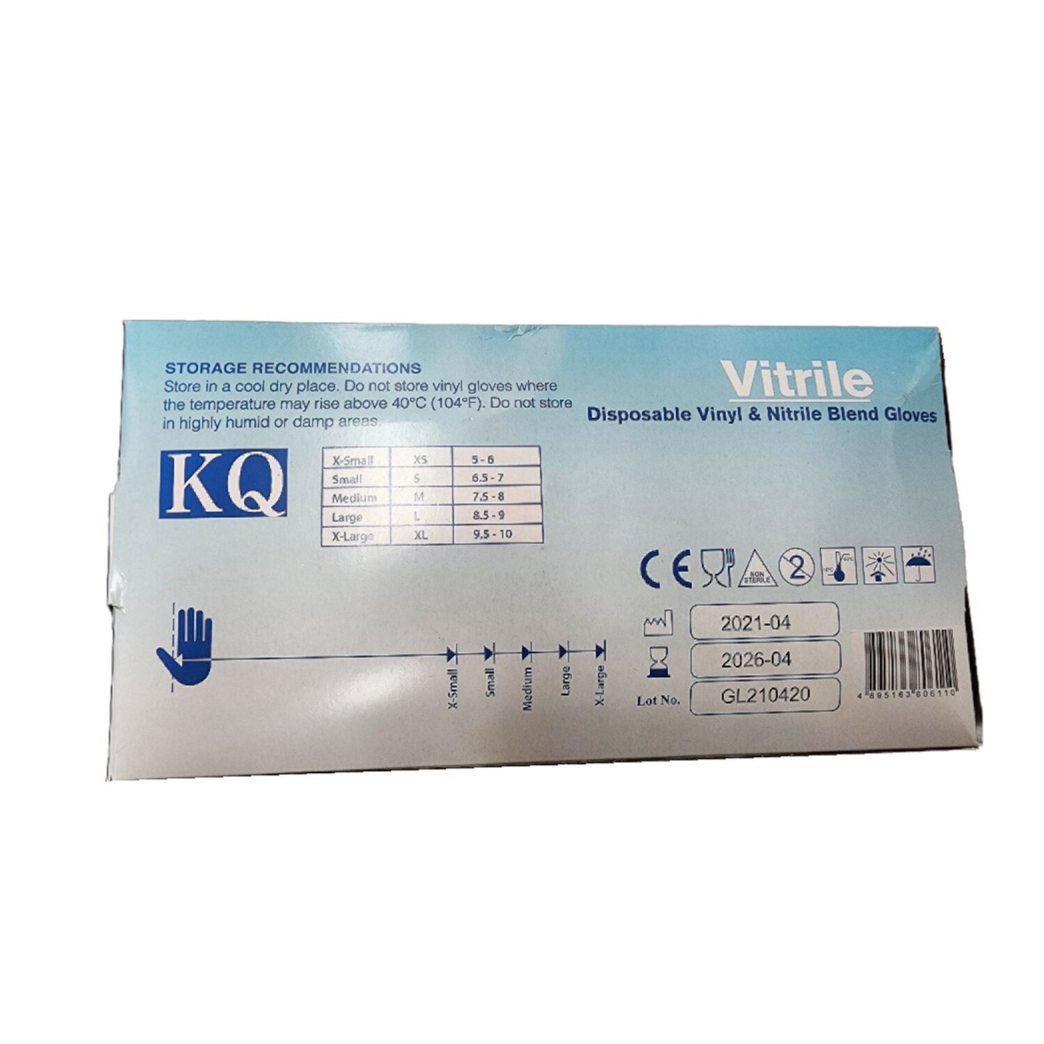 KQ KQ - Vitrile Disposable Vinyl & Nitrile Blend Gloves -blue (M) M