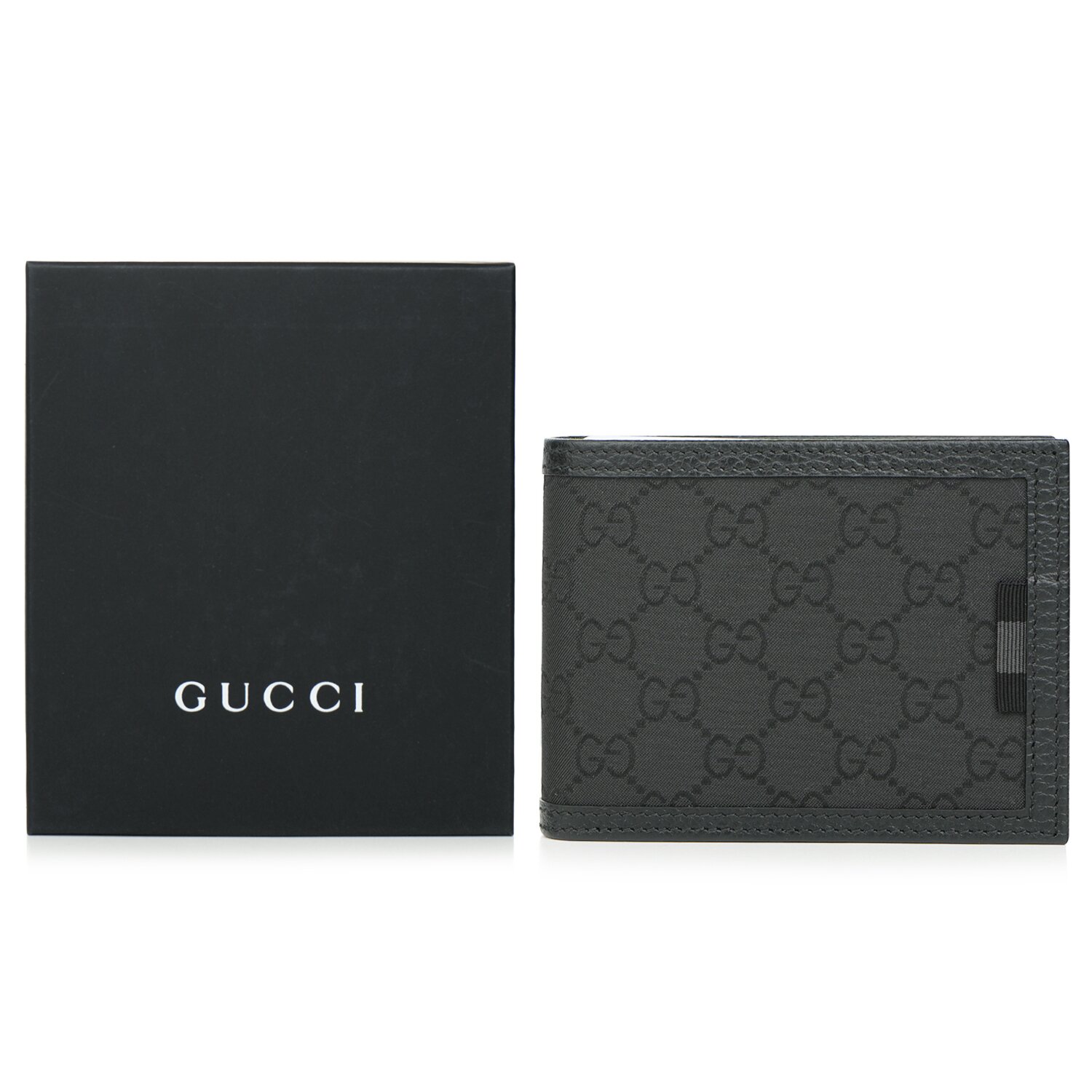 Gucci Canvas Web Tab GG Guccissima Trifold Wallet 217044 Black